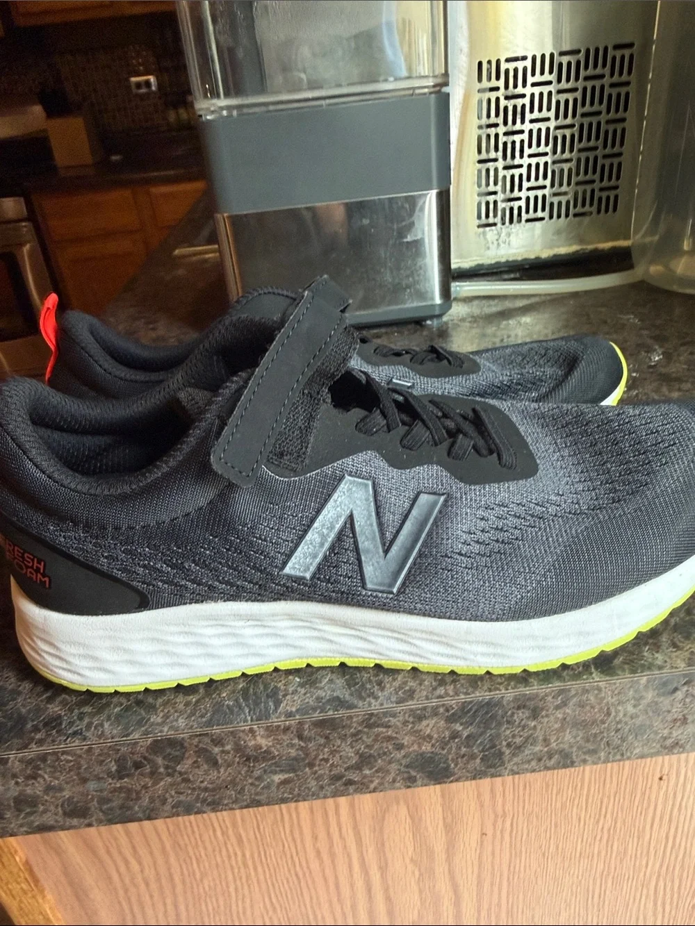 New Balance Kids' Black and Neon Yellow Athletic Sneakers